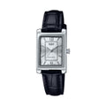 Casio Women's Silver Dial Analog Watch Black Leather Band - LTP-1234LL-7ADF