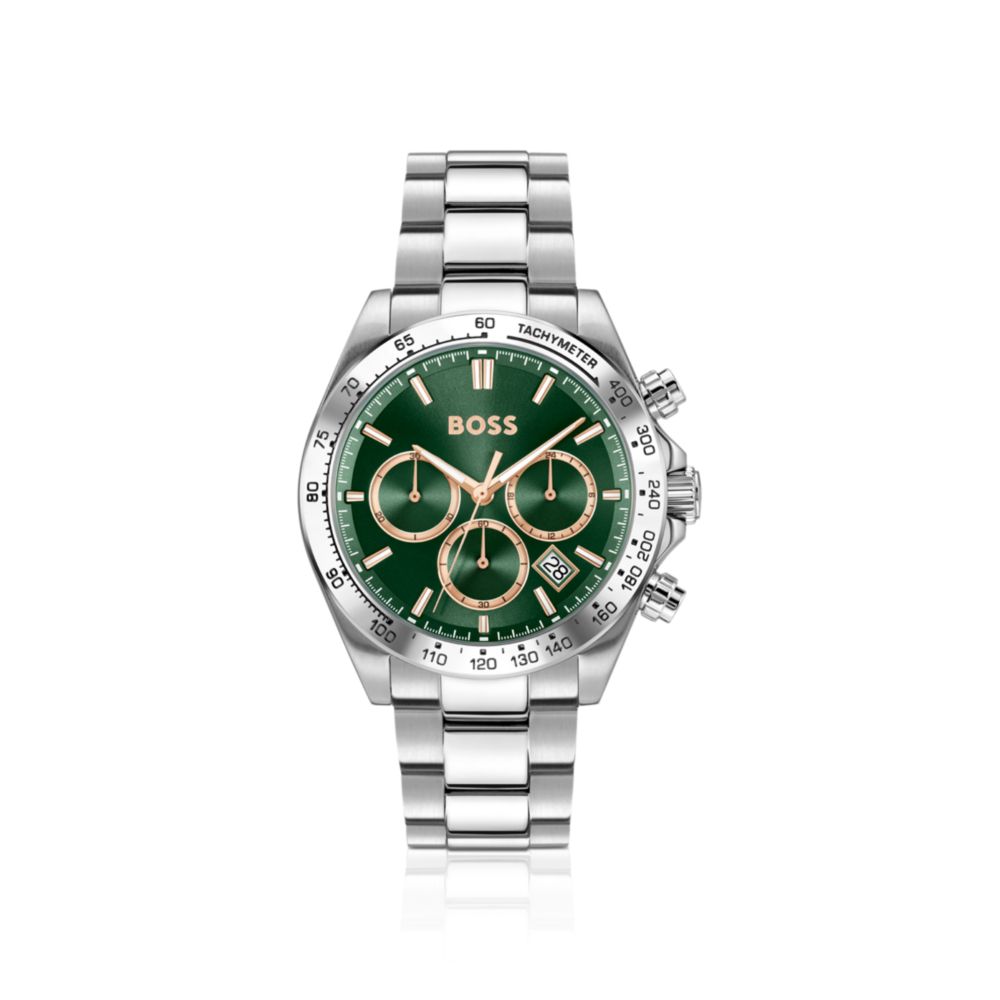 Steel-bracelet watch with green dial