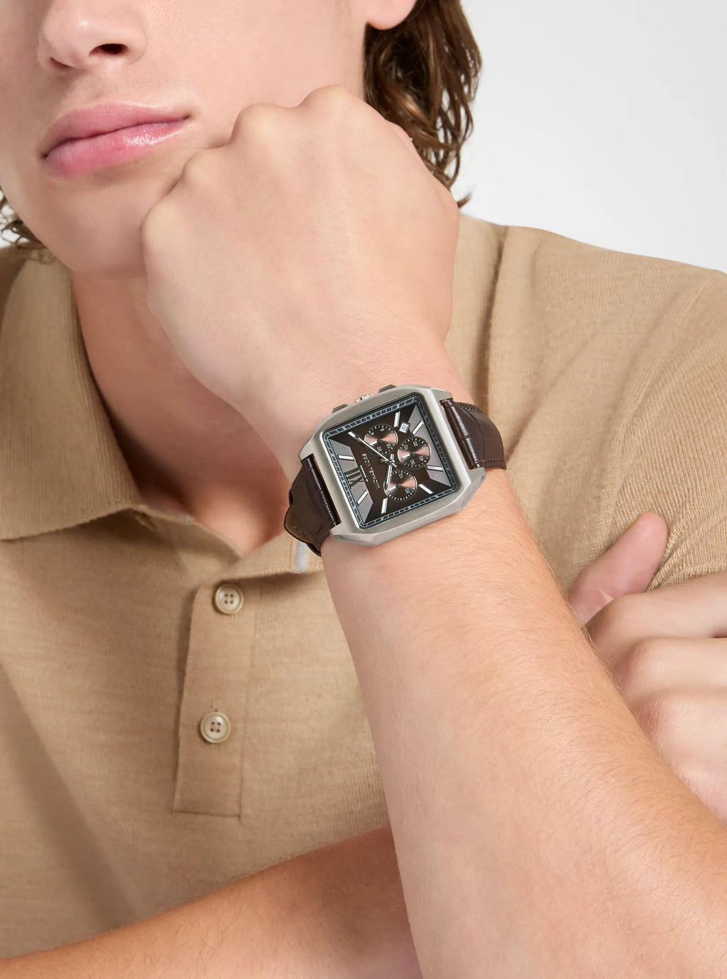 Oversized Hayes Silver-Tone and Crocodile Embossed Leather Watch
