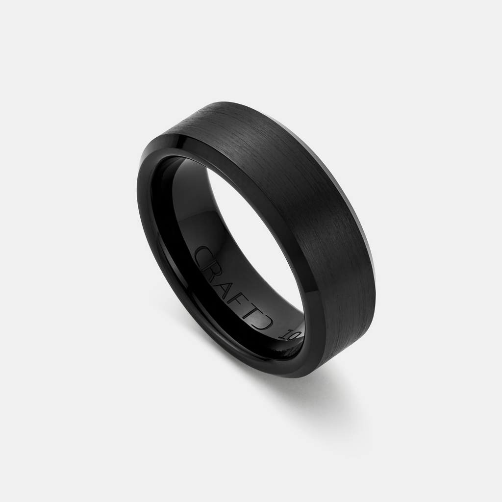 Bevelled Ring (Black) 8mm | Sterling Silver