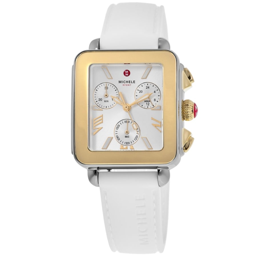 Michele Deco Sport Quartz Chronograph Silver Dial White Silicone Strap Women's Watch MWW06K000069
