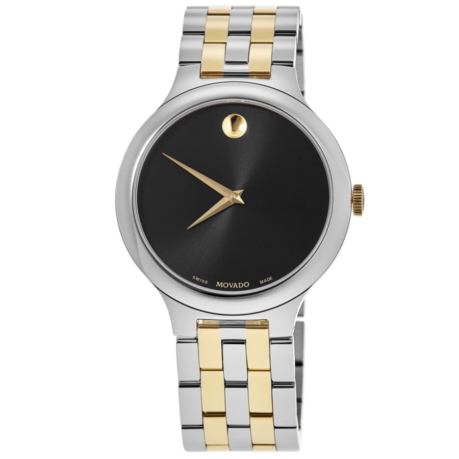 Movado Veturi Black Dial Two-Tone Yellow Gold PVD Stainless Steel Men's Watch 0608042