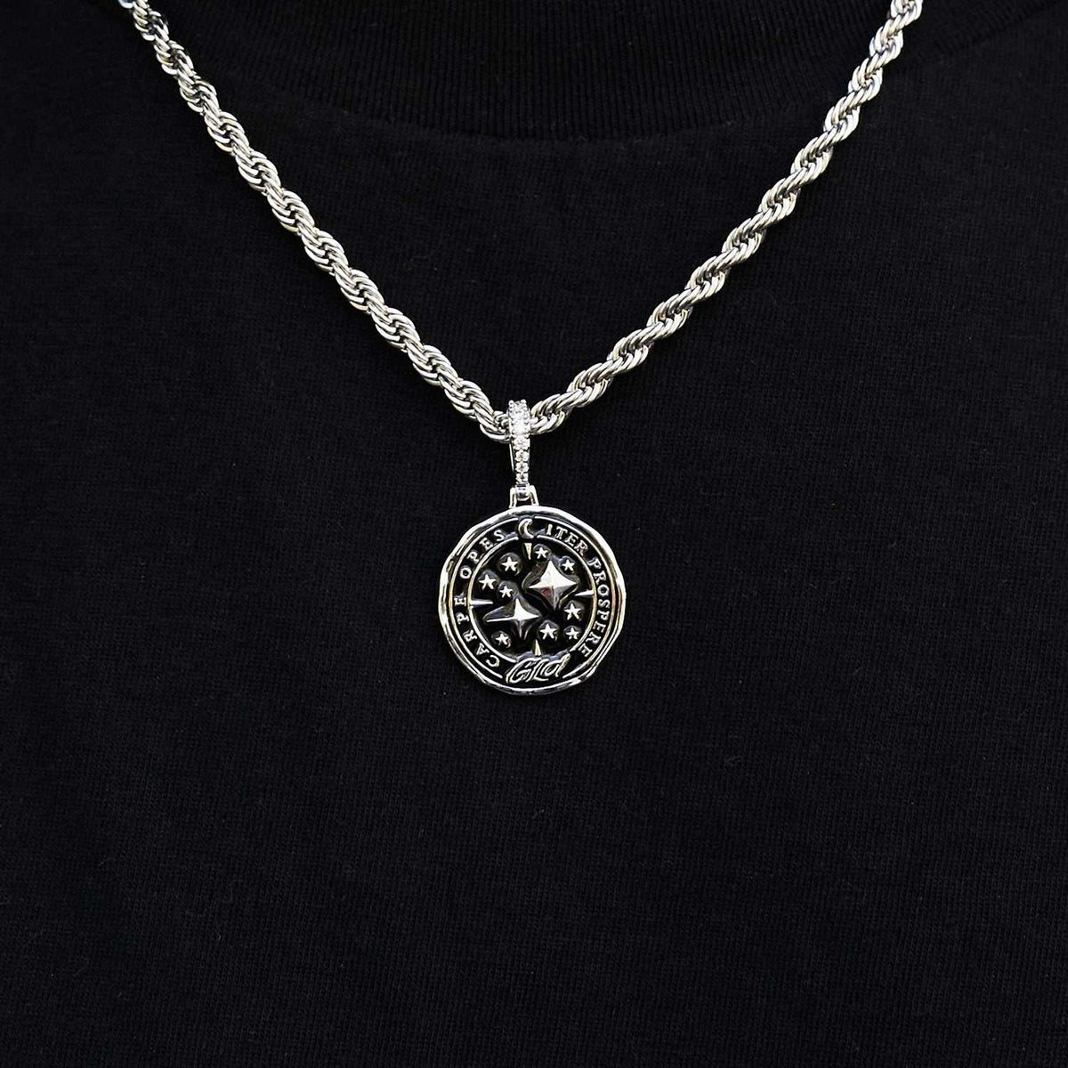 Black Compass Coin Pendant