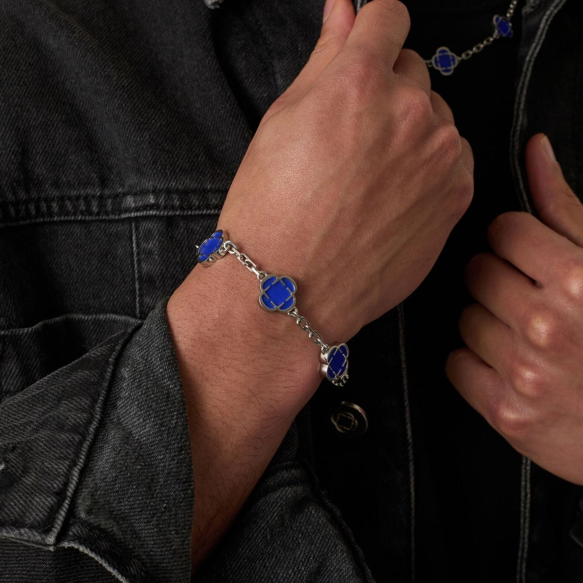 Blue Clover Stone Bracelet (Silver)