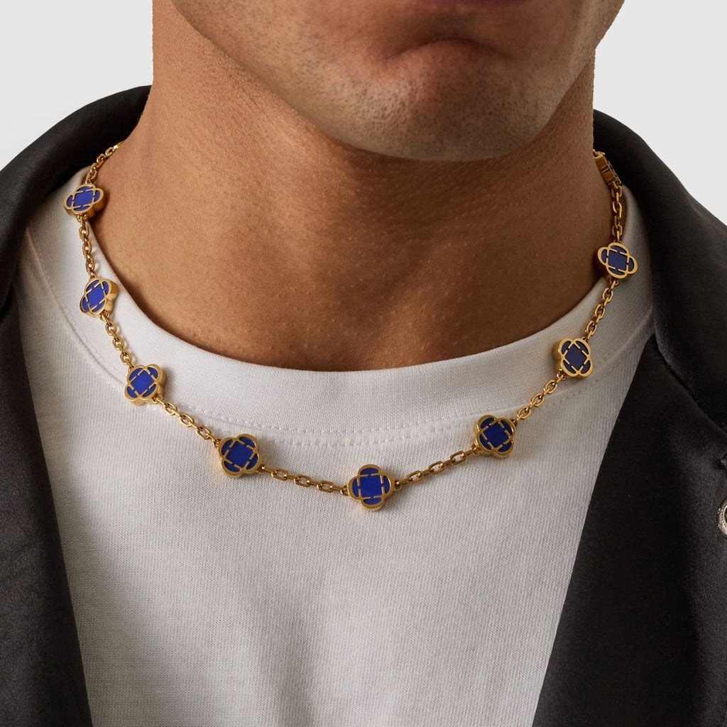 Blue Clover Stone Necklace (Gold)