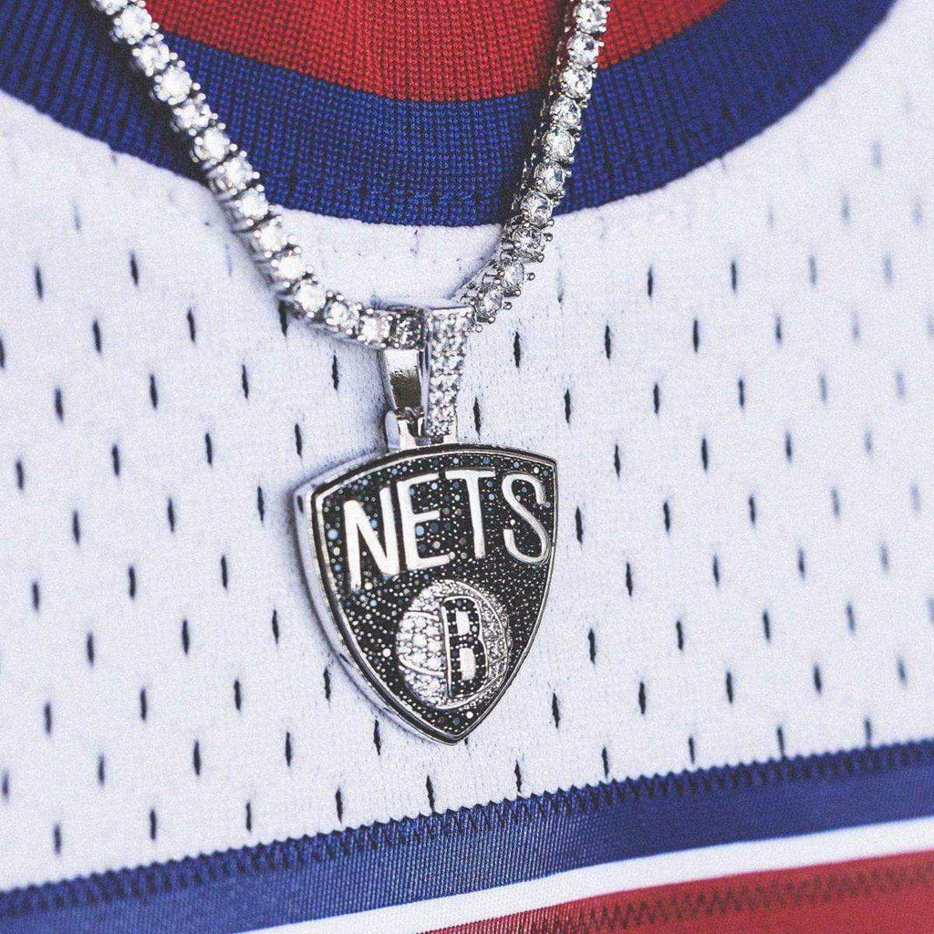 Brooklyn Nets Official NBA Logo Pendant in White Gold