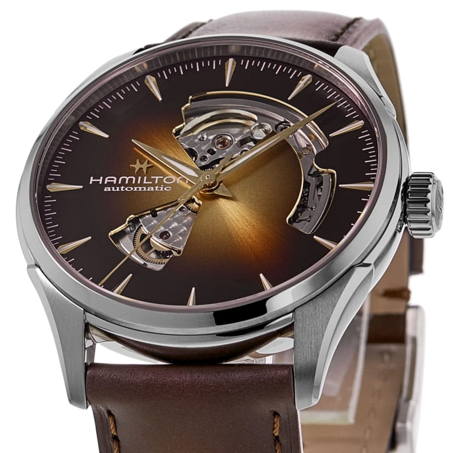 Hamilton Jazzmaster Open Heart Automatic Champagne Smoky Brown Dial Leather Strap Men's Watch H32705501