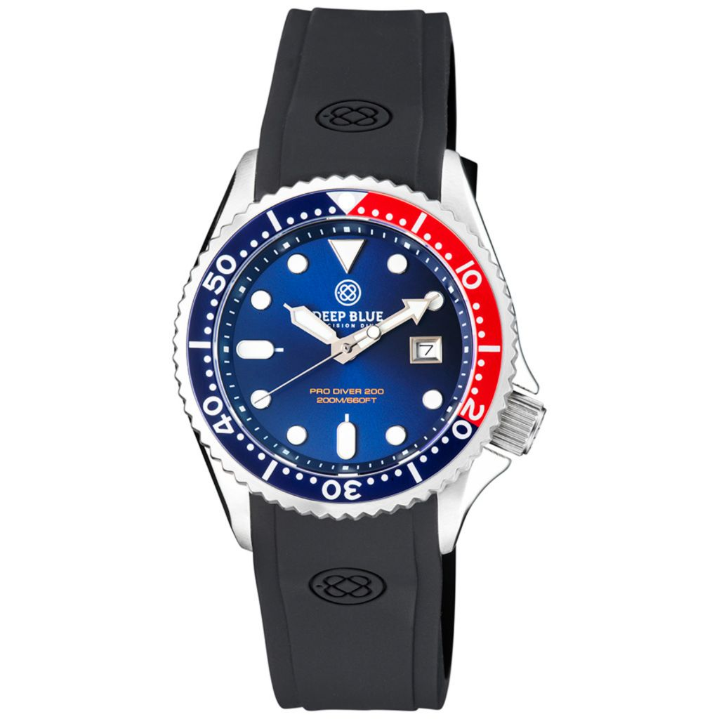 Deep Blue 41mm Pro Sea Diver 200 Quartz Silicone Strap Watch