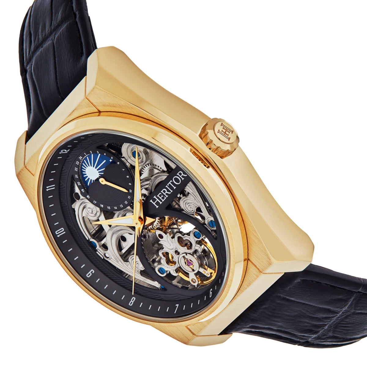 Heritor Automatic Daxton Skeleton Watch - Black/Gold