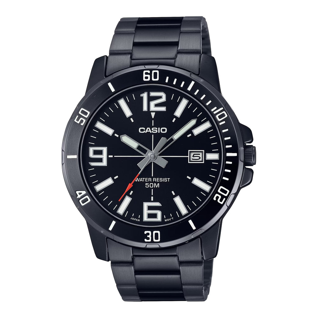 Casio Men’s Black Dial Stainless Steel Bracelet Watch - MTP-VD01B-1BVUDF