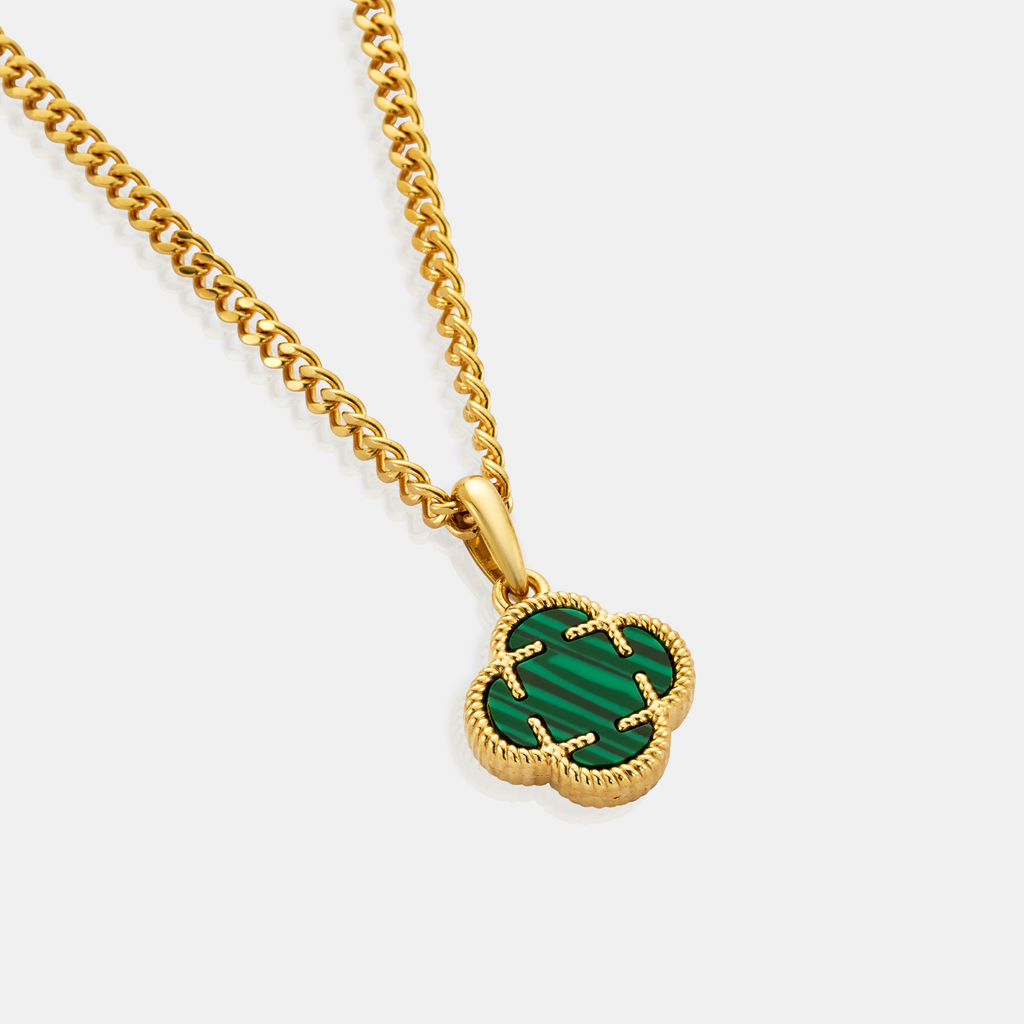Malachite Clover Stone Pendant (Gold)