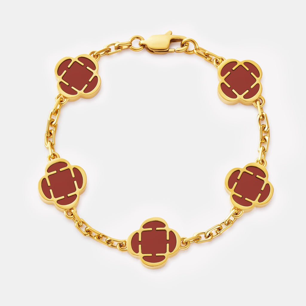 Red Clover Stone Bracelet (Gold)