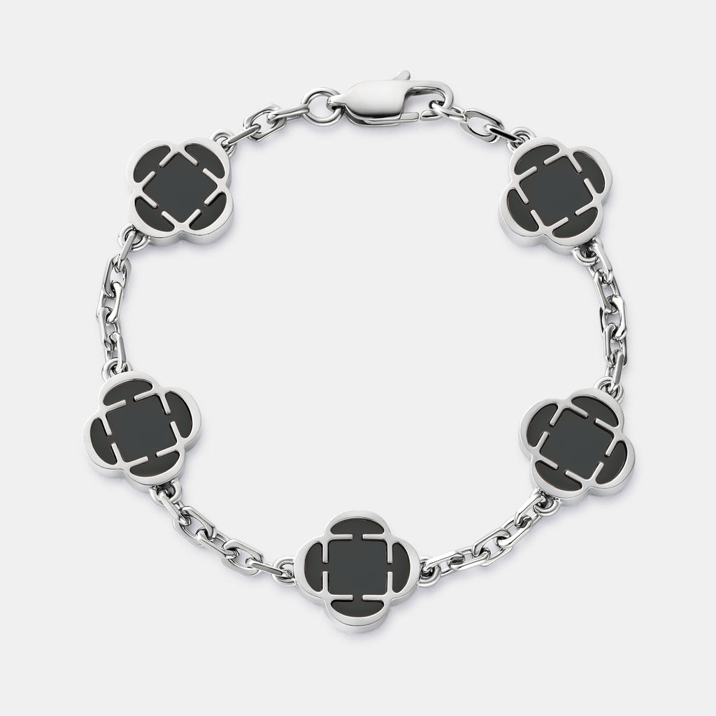 Onyx Clover Stone Bracelet (Silver)
