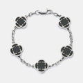 Onyx Clover Stone Bracelet (Silver)