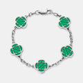 Malachite Clover Stone Bracelet (Silver)