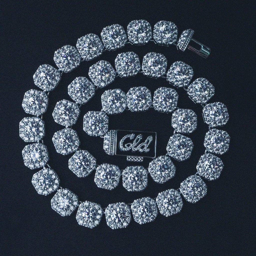 Clustered Tennis Necklace in White Gold- 12mm