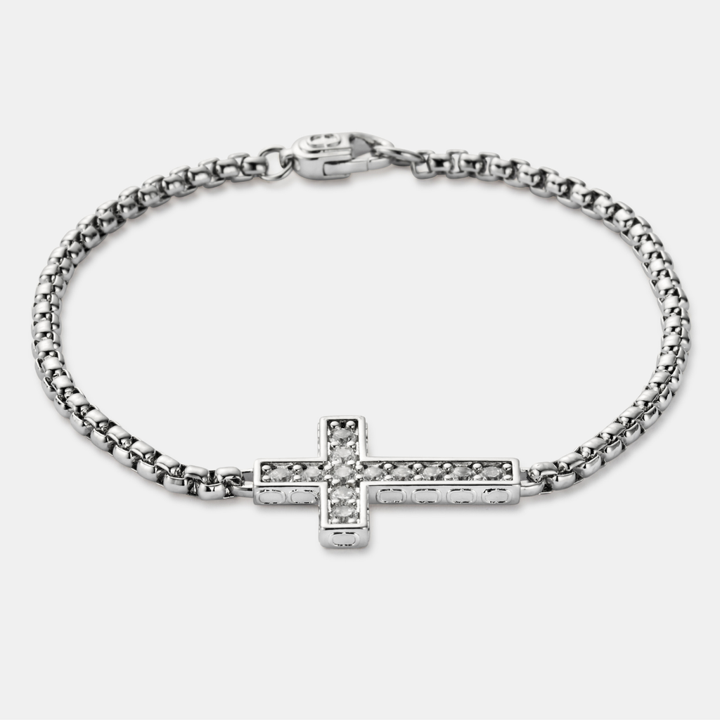 Iced Cross Bracelet (Silver)