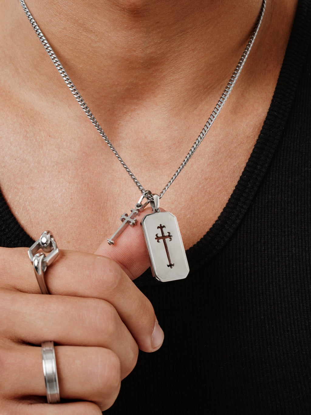 Cross Stack Necklace (Steel)