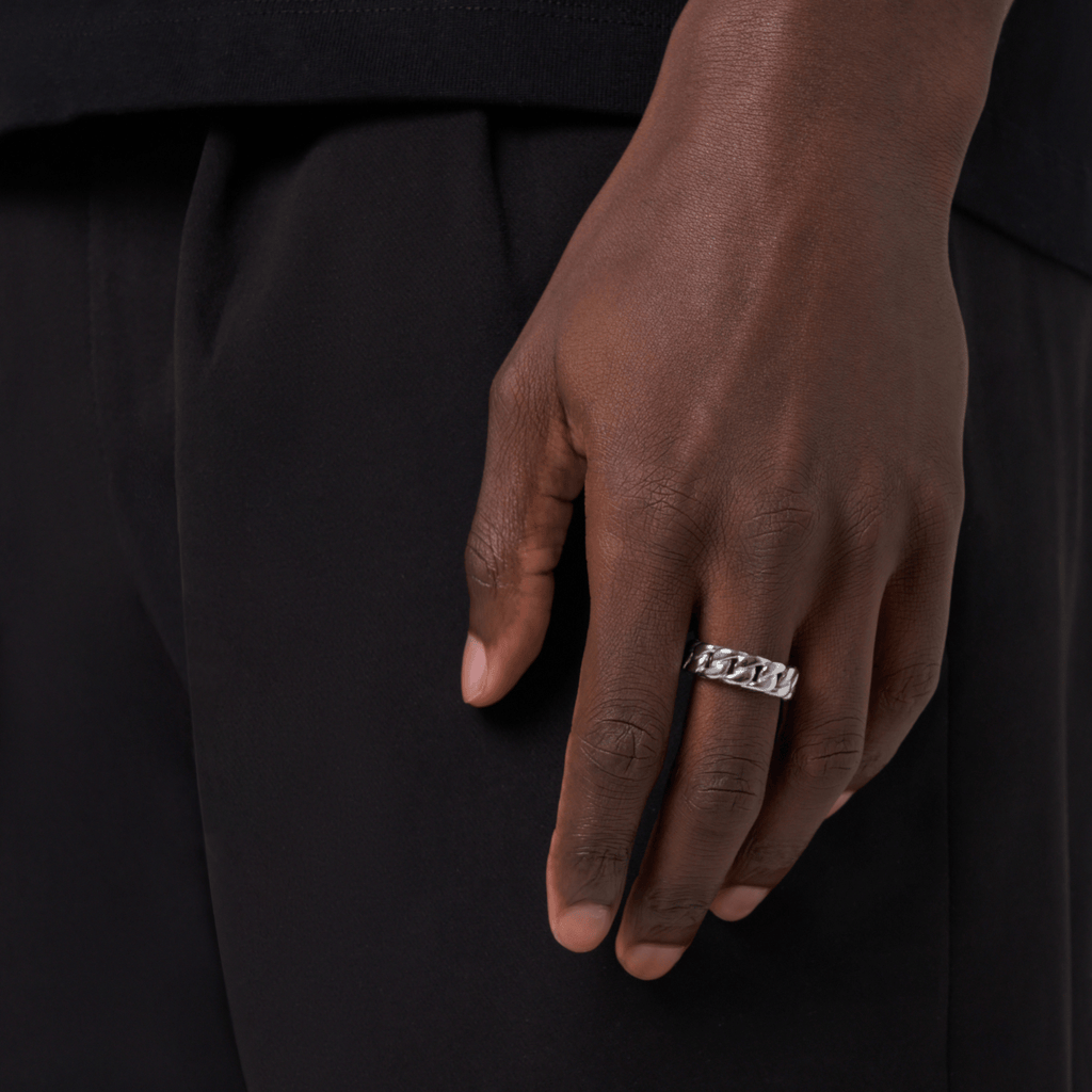 Half Iced Cuban Band Ring (Silver) 8mm