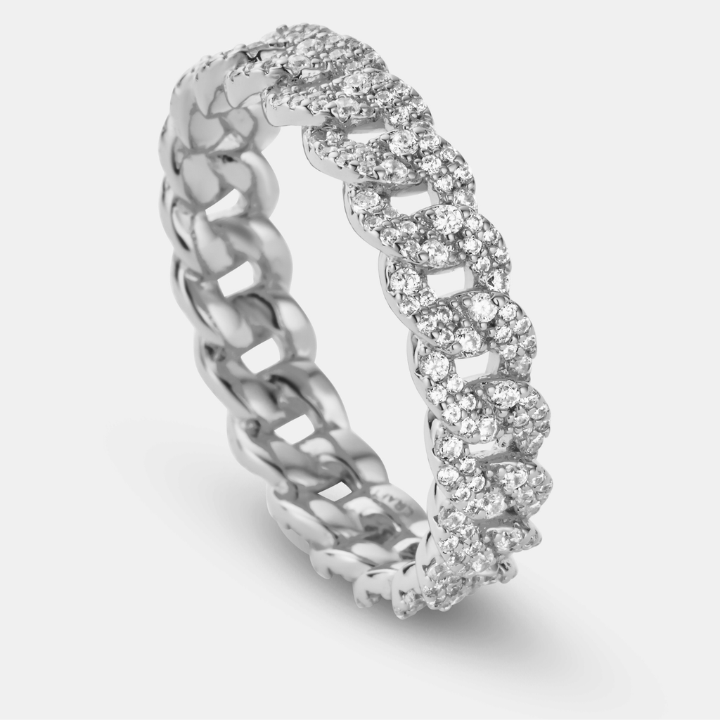 Iced Cuban Band Ring (Silver) 6mm