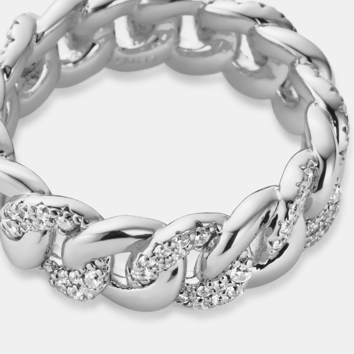 Half Iced Cuban Band Ring (Silver) 8mm
