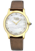 Gevril Women's Airolo Swiss Diamond Watch, White MOP Dial, 316L SS/IPYG Case, Genuine Italian Croc Leather Strap