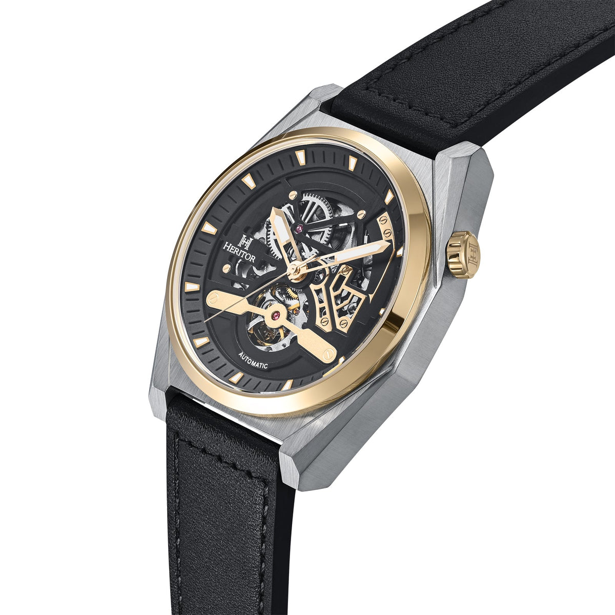 Amadeus Semi-Skeleton Leather-Band Watch