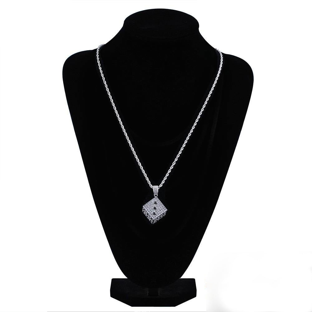 Two-tone CZ Black And White  Dice Pendant Jewelry