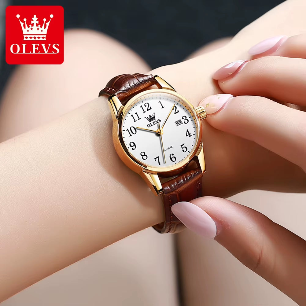 Luxury Waterproof Quartz Watch for Men and Women with Leather Strap and Arabic Numeral Scale