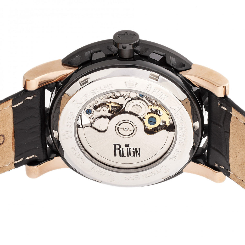 Stavros Automatic Skeleton Leather-Band Watch