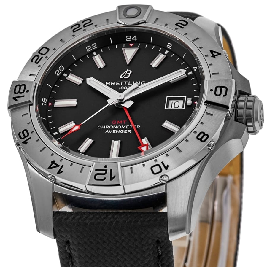 Breitling Avenger Automatic GMT 44 Black Dial Leather Strap Men's Watch A32320101B1X1
