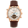 Heritor Automatic Wilhelm Semi-Skeleton Leather-Band Watch w/Day/Date - Brown/Rose Gold