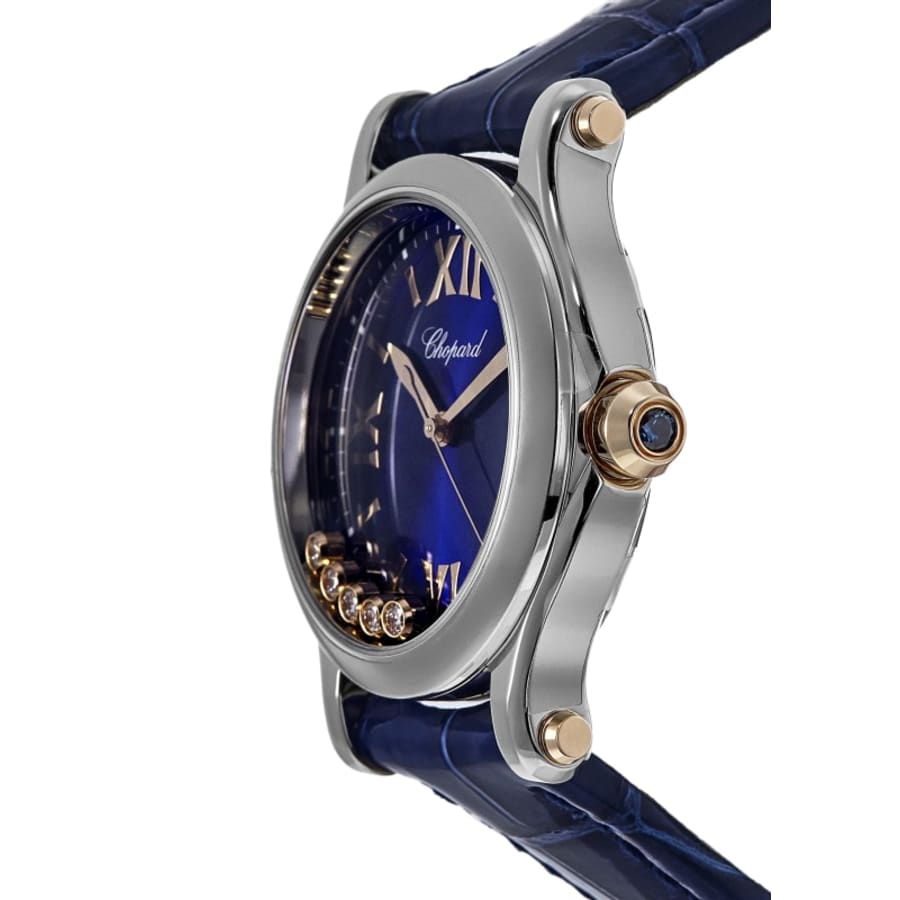 Chopard Happy Sport Round 36mm Blue Diamond Dial Leather Strap Women's Watch 278582-6012