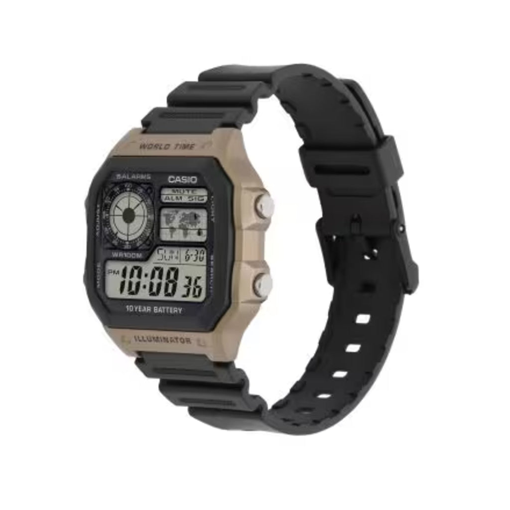 Casio Men’s Black and Brown World Time Digital Resin Watch - AE-1200WH-5AVCF