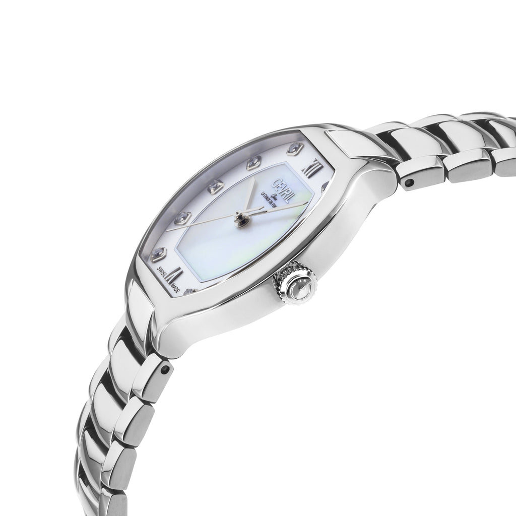 Gevril Women's Lugano Swiss Diamond Watch, White MOP Dial,316L Stainless Steel Case, 316L Stainless Steel Bracelet Watch.
