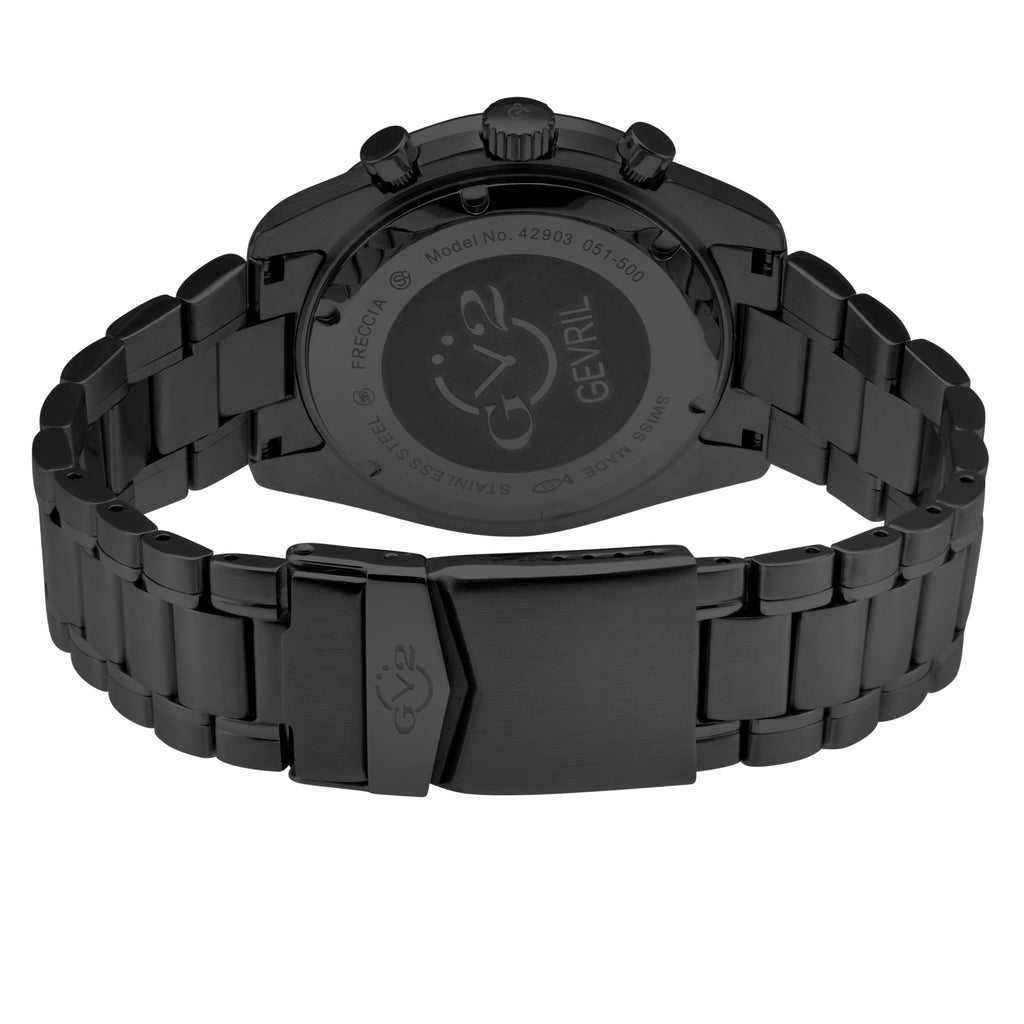 GV2 Men's Freccia SS Satin and Polished Case with Black inlay, Black Dial, SS/IPBK Bracelet.