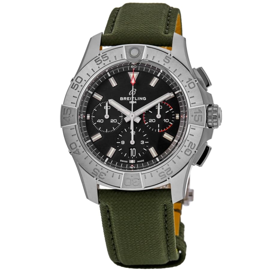 Breitling Avenger B01 Chronograph 44 Black Dial Leather Strap Men's Watch AB0147101B1X2
