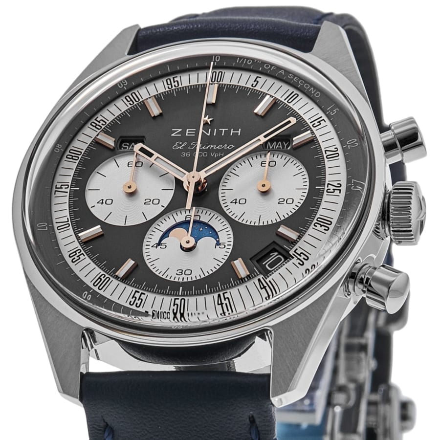 Zenith Chronomaster Original Triple Calendar Grey Dial Leather Strap Men's Watch 03.3400.3610/39.C910