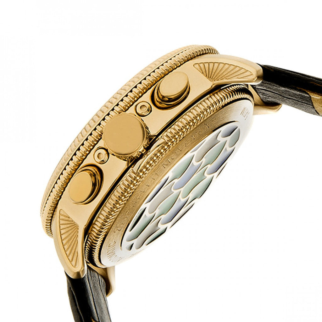 Aura Men's Semi-Skeleton Leather-Band Watch