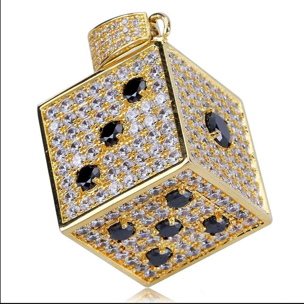 Two-tone CZ Black And White  Dice Pendant Jewelry
