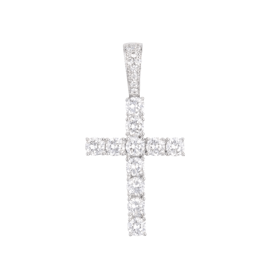 Lab Grown Diamond Cross Pendant in Solid White Gold