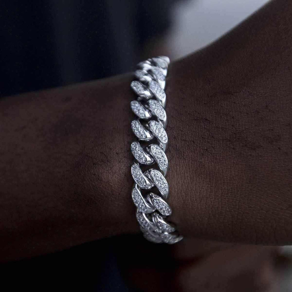 Diamond Cuban Link Bracelet in White Gold - 12mm