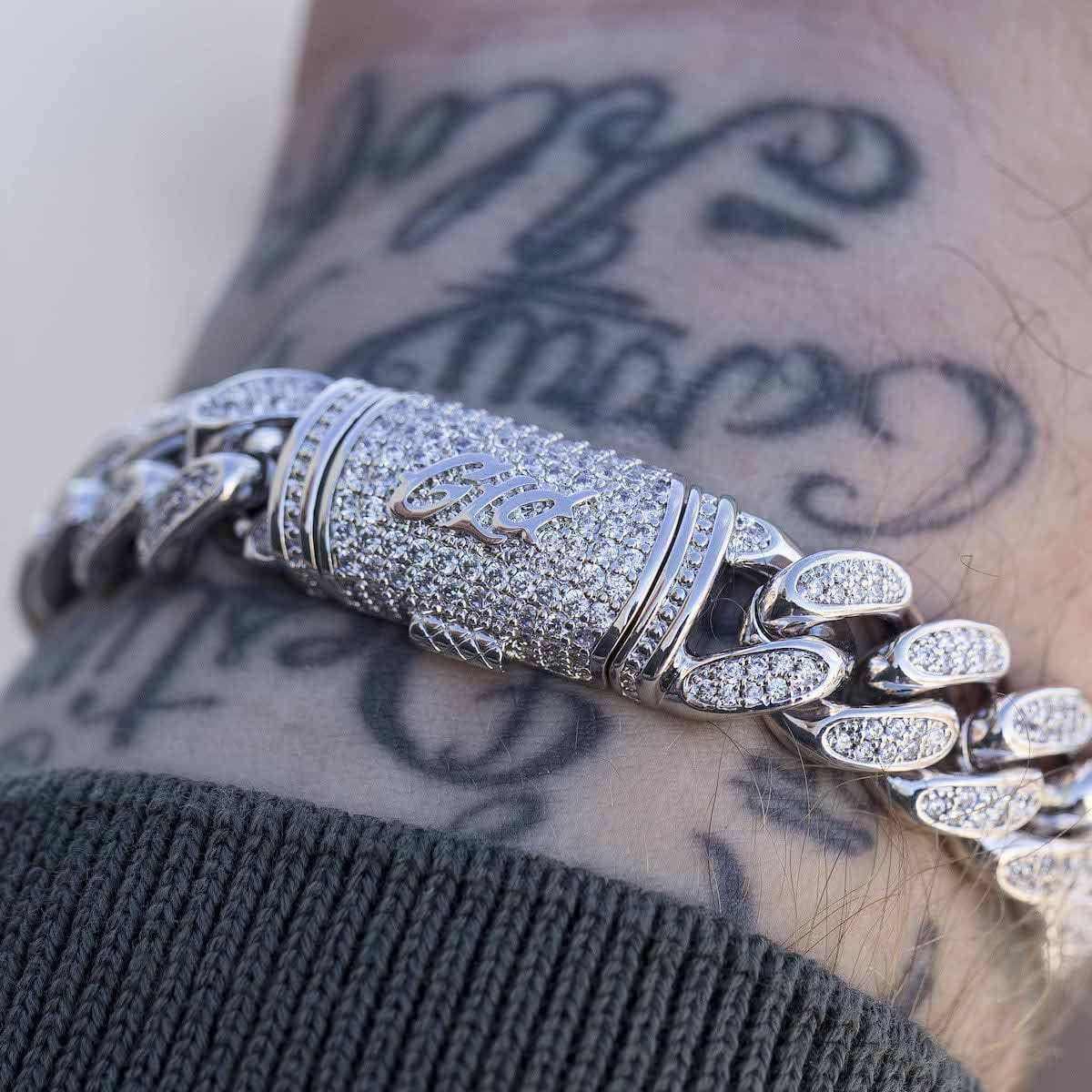 GLD Diamond Cuban Link Bracelet in White Gold - 12mm