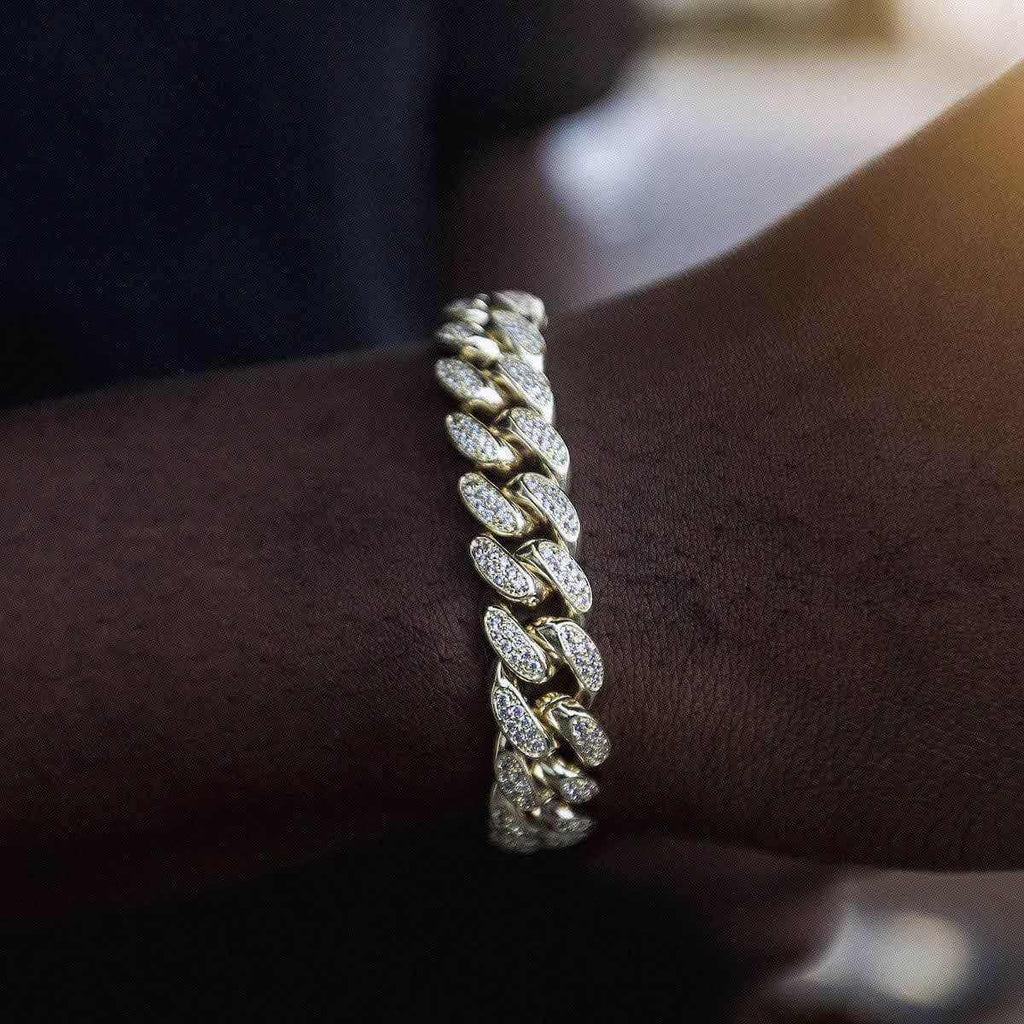 GLD Diamond Cuban Link Bracelet in Yellow Gold - 12mm