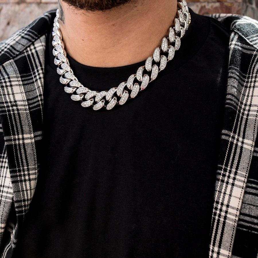 GLD Diamond Cuban Link Chain in White Gold - 19mm