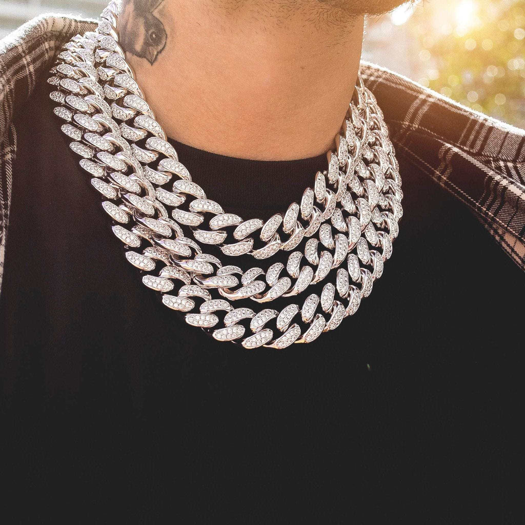 GLD Diamond Cuban Link Chain in White Gold - 19mm