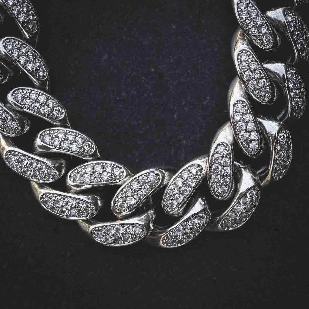 GLD Diamond Cuban Link Chain in White Gold - 19mm