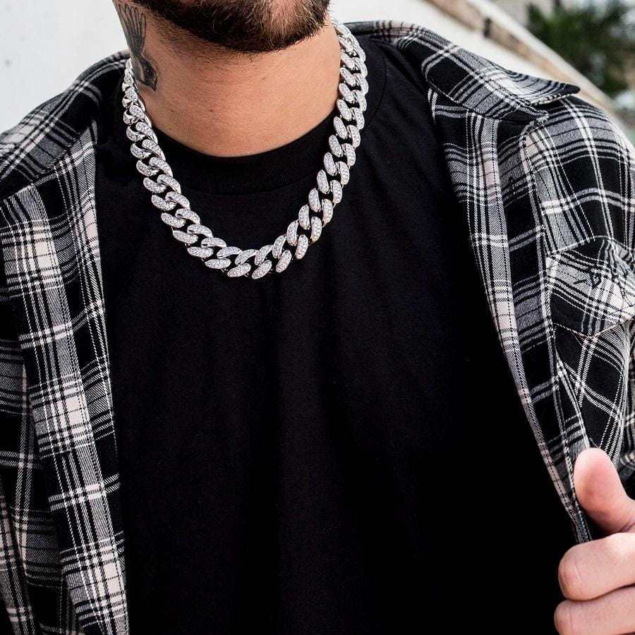 GLD Diamond Cuban Link Chain in White Gold - 19mm