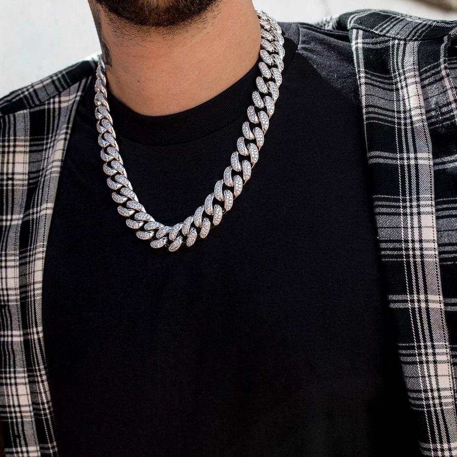 GLD Diamond Cuban Link Chain in White Gold - 19mm