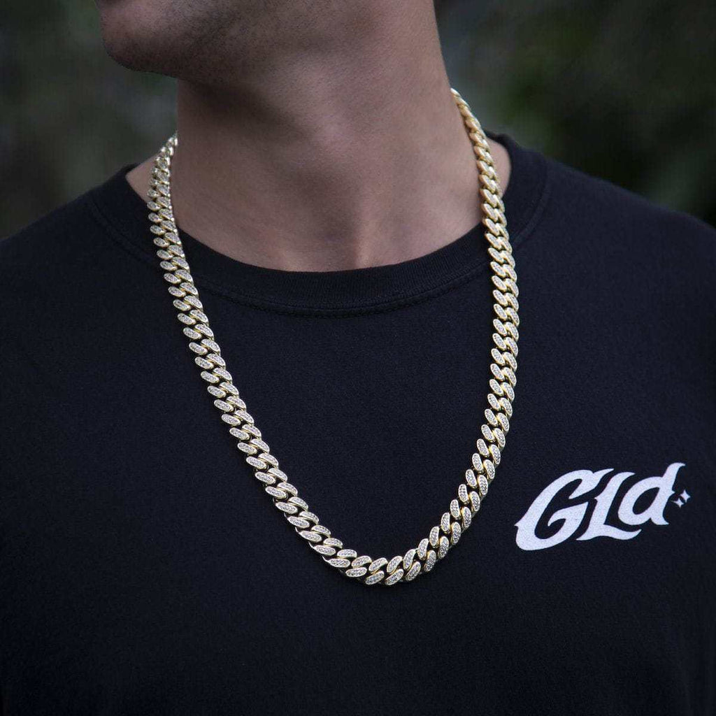 GLD Diamond Cuban Link Chain in Yellow Gold - 12mm